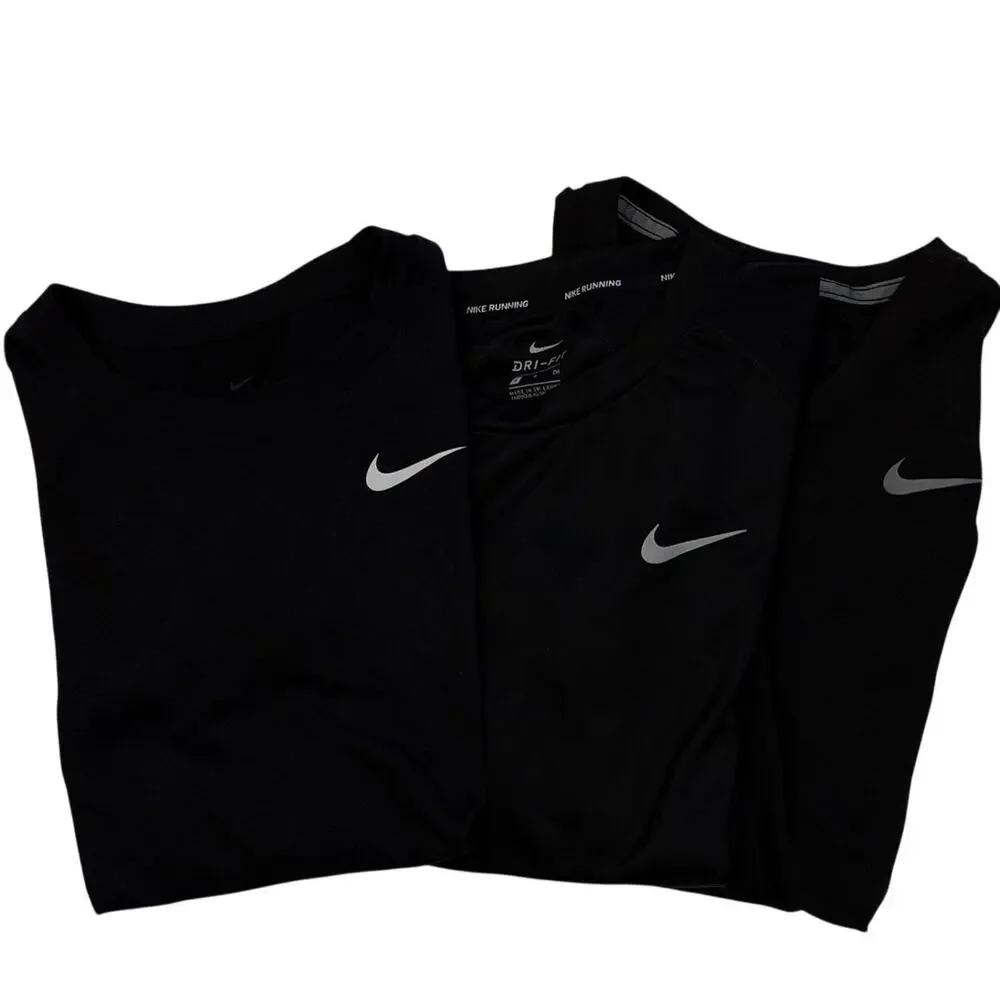 Nike Running Shirts Lot of 3 Womens Small Black Dri Fit Short Sleeve Long Sleeve